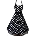 Pretty Kitty Fashion 50s Gro� Polka Dot Schwarz Wei� Neckholder Cocktail Kleid