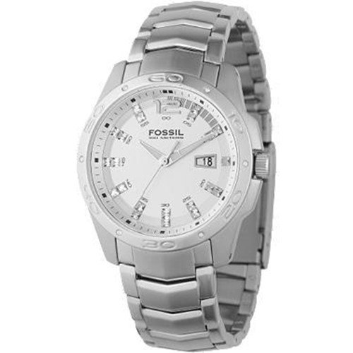 Fossil Men's AM4116 Glitz Stainless Steel White Dial Watch