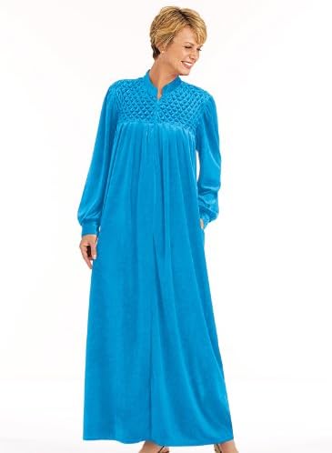 Zip-Front Velour Robe, Color Turquoise, Size MP