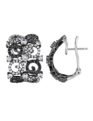 14K White Gold 2.14ct Multiple Circle Black and White Diamond Huggie Earrings