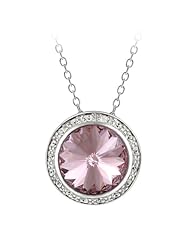 Sterling Silver Genuine Swarovski Crystallized Elements Round Pendant Necklace, 18"