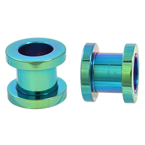 Pair (2) Green Titanium Screw Fit Ear Plugs Anodized Tunnels Gauges- 2G 6MM