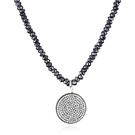 long silver circle necklace Mary Louise Black & Blue with Oxi