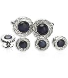 Scalloped Blue Catseye Cufflinks & Stud Formal Set