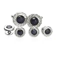Scalloped Blue Catseye Cufflinks & Stud Formal Set