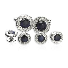 Scalloped Blue Catseye Cufflinks & Stud Formal Set