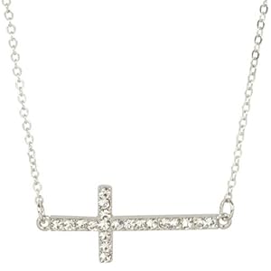 Heirloom Finds Trendy Silver Tone Crystal Sideways Cross Necklace