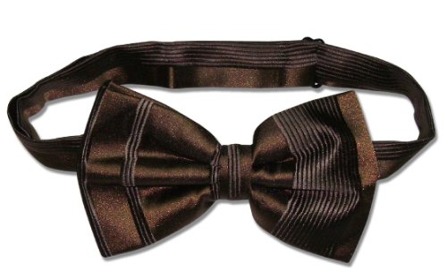 BOWTIE Dark Brown Stripes Woven Men's Bow Tie for Tuxedo or Suit