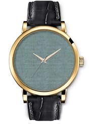 SPRAWL Aanalog Fashion Series Gold Ladies Watches of Genuine Black Leather Strap,Unique Wrist Watch for Women Girls Designed with Grayish green fabric texture