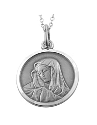 Oxidized Sterling Silver 18mm Round Blessed Mother Medal with Chain (18 inch)