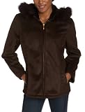 Liz Claiborne Women's Hooded Zip Front Jacket With Whipstitch And Fur Trim