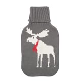 Knitted Christmas Hot Water Bottle - Reindeer Grey
