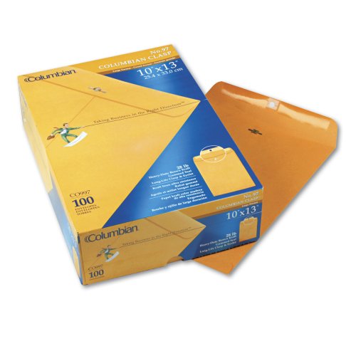 Columbian Brown Kraft Clasp & Gummed 10 x 13 Inch Columbian Clasp Envelopes 100 Count (CO997)