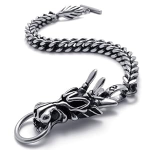 KONOV Mens Vintage Dragon Stainless Steel Bracelet for Men, Silver Black, 8.6 Inch (with Gift Bag)