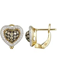 14K Yellow Gold 0.97ct Heart that Matters Micropave Brown Diamond Stud Earrings