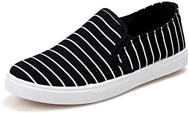 FANTELANG 2016 Summer Korean Adults Men Stripe Breathable Canvas Slip On Sneakers Shoes (black)