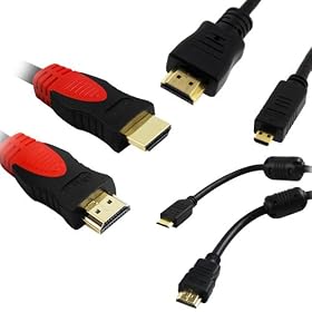 GTMax 3pcs - Gold Plated HDMI to Micro HMDI Cable (M/M) 10FT+Standard HDMI With ETHERNET Cable (Black/Red) M/M10FT+ Mini Standard HDMI Cable w/Ethernet&Ferrites 10FT