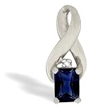 14K White Gold Genuine Emerald-cut Sapphire and Diamond Pendant