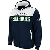 Reebok Seattle Seahawks Navy Blue-White All Pro Full Zip Hoodie Sweatshirt (Medium )