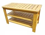 Outdoor Shoe Bench with 2 Shelves - in Teak Wood
