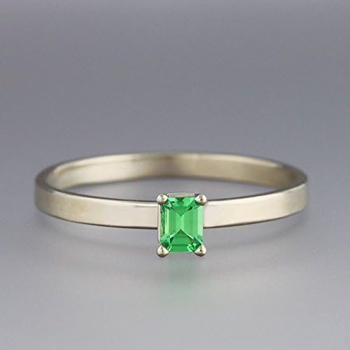 14k White Gold Ring with Tsavorite Garnet - Slim Engagement or Everyday Ring