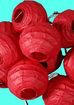 4"D Chinese Solid Red Paper Lantern Lights (String of 10)