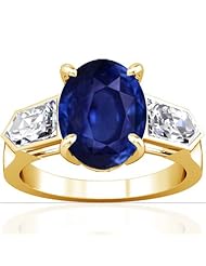 18K Yellow Gold Oval Cut Blue Sapphire Three Stone Ring (GIA Certificate)