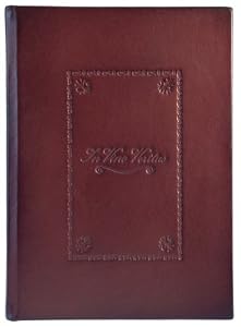 Antiqued Italian Leather Wine Book, Wine Label Placement Page, Embossed Designs, 7x10"