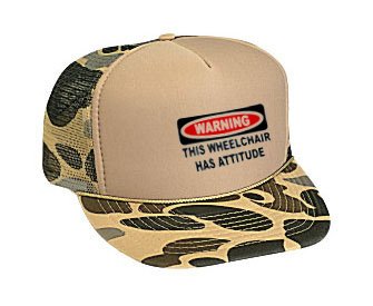 This Wheelchair Has Attitude — Adult Mesh Back Cap /​​ Hat Brown Camo
