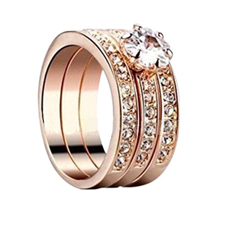 HOT Women 18K Rose gold GP Swarovski Crystal Engagement Wedding Band Ring
