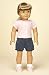 Pink T-Shirt with Denim Cut-off Shorts. COMPLETE Outfit with Sneakers. Fits 18