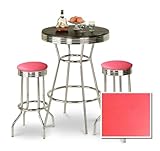Chrome Bar Table & 2 Chrome Finish Hot Pink Vinyl Seat Barstools