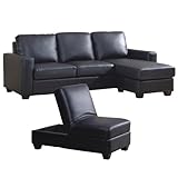 Ore International R8501BLK10 Black Leather Sofa and Ottoman Set with Storage
