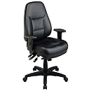 Office Star Work Smart Professional Multi Function Ergonomic High Back Leather Chair with Adjustable Padded Arms and Ratchet Back Height Adjustment, Black