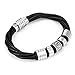 URBAN JEWELRY Trendy Black Genuine Leather Biker Mens Bracelet with Magnetic Stainless Steel Clasp, 8