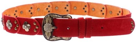 Herebuy - Vintage Leather Belts for Women Western Cowgirl Rhinestone Belts (Red)