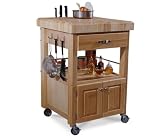 Kitchen Cart - Butcher Block Top with Double Doors - 3 Top (Natural) (36H x 24W x 25 3/4D)