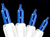 Set of 100 Blue Everglow Mini Christmas Lights With White Wire
