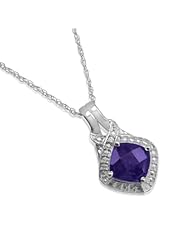 Amethyst and Diamond Pendant-Necklace in Sterling Silver 18in. Chain (1 3/4ct tgw)