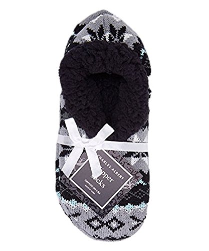 Charles Albert Womens Cozy & Comfortable Womens Slipper Socks in Grey Multi Pattern Size: M/L