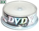 Ridata 8X Double Layer White Inkjet *HUB* Printable DVD+R's in 25-Pak Cakebox