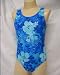 Basic One Piece Girls Swim Tank Crotch Linned Blue Water Hibiscus Sizes 4-14