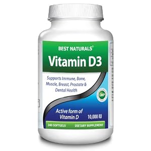 Best Naturals, Vitamin D3 10000 IU, 240 Softgels (GMO-free, Preservative-free, Soy-free, USP Grade Natural Vitamin D in Organic Olive Oil)