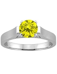0.80 Ct Round Canary SI1/SI2 Diamond 14K White Gold Solitaire Ring