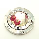 Diamond Foldup Handbag Purse Hook Hanger - Magenta Daisies