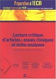 Lecture critique d\'articles : essais cliniques et méta-analyses (1Cédérom)