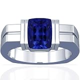 18K White Gold Emerald Cut Blue Sapphire Mens Ring