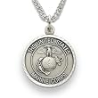 Sterling Silver 3/4" Round Engraved U.S. Marine Corps Medal w/ St. Michael on Backo n 20" Chain