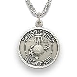 3/4" Sterling Silver Marines Medal, St. Michael on Back on 20" chain