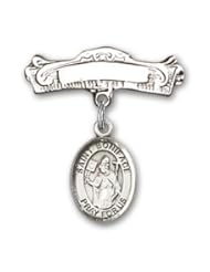 Sterling Silver Baby Badge with St. Boniface Charm and Arched Polished Badge Pin